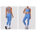 thumbnail image 6 of PISONIC 2 Piece Workout Sets for Women Color Block Strappy Sports Bra High Waist Leggings Gym Yoga Pilates Outfits, 6 of 6