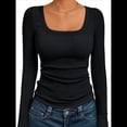 thumbnail image 1 of Camisas de Larga para Mujer, Blusas de Cuello Cuadrado, Blusas Básicas de Punto Acanalado, Conjuntos de Otoño, Ropa de Moda Negro M, 1 of 8