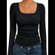 thumbnail image 1 of Camisas de Larga para Mujer, Blusas de Cuello Cuadrado, Blusas Básicas de Punto Acanalado, Conjuntos de Otoño, Ropa de Moda Negro L, 1 of 8