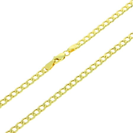 Nuragold 14k Yellow Gold 3.5mm Cuban Curb Link Chain Pendant Necklace, Mens Womens Lobster Clasp 16" 18" 20" 22" 24" 26" 28" 30"