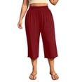 thumbnail image 5 of VBVC Women's Plus Wide Leg Capri Pants , Ladies' Scalloped Hem High Waist Cropped Pants , Summer Casual Loose Lounge Trousers For Women, Red , L-5XL, 5 of 10