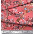 thumbnail image 3 of Soimoi Orange Cotton Voile Fabric Blue Floral & American Robin Bird Print Fabric by Yard 56 Inch Wide, 3 of 3