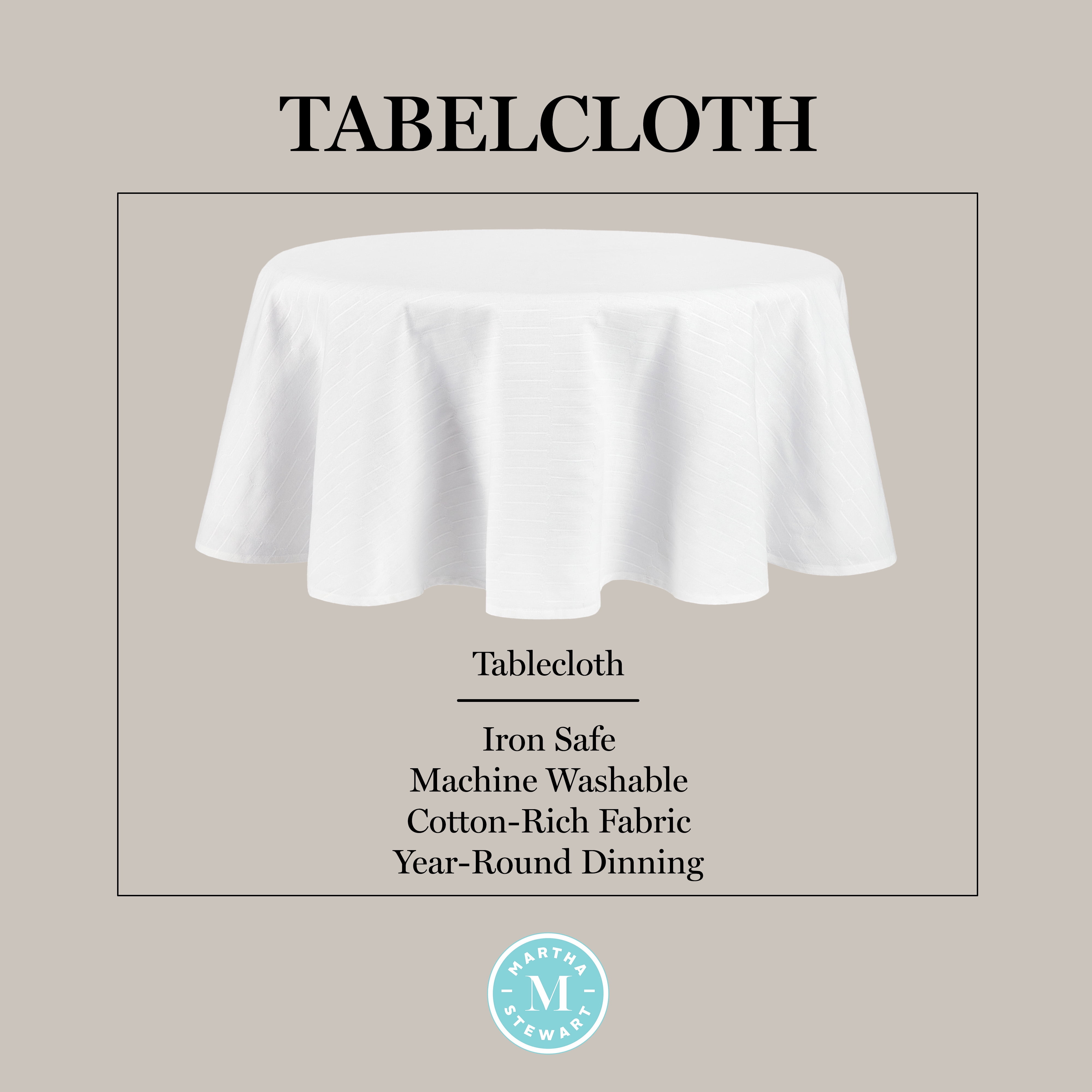 Martha Stewart Honeycomb Modern Farmhouse Fabric Tablecloth, White, 70" Round