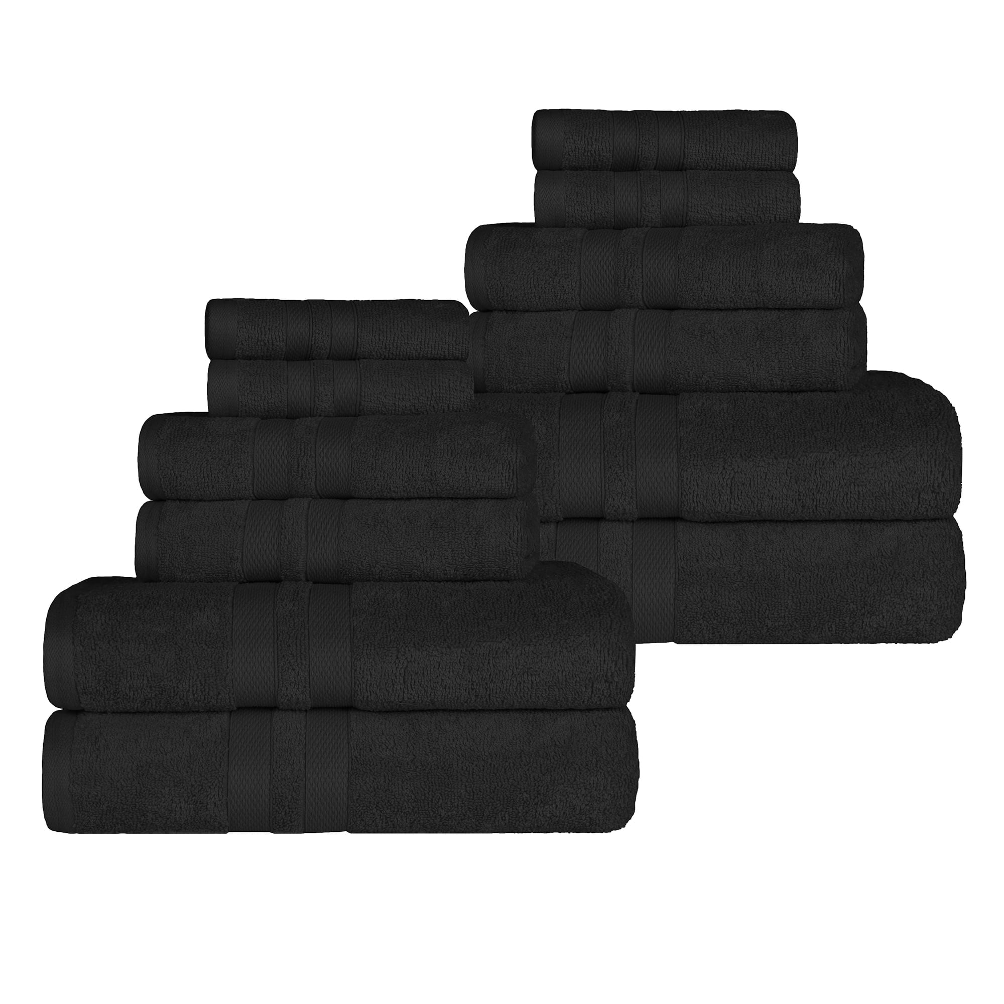 Superior Ultra Soft Cotton Solid 12-Piece Towel Sets, Black