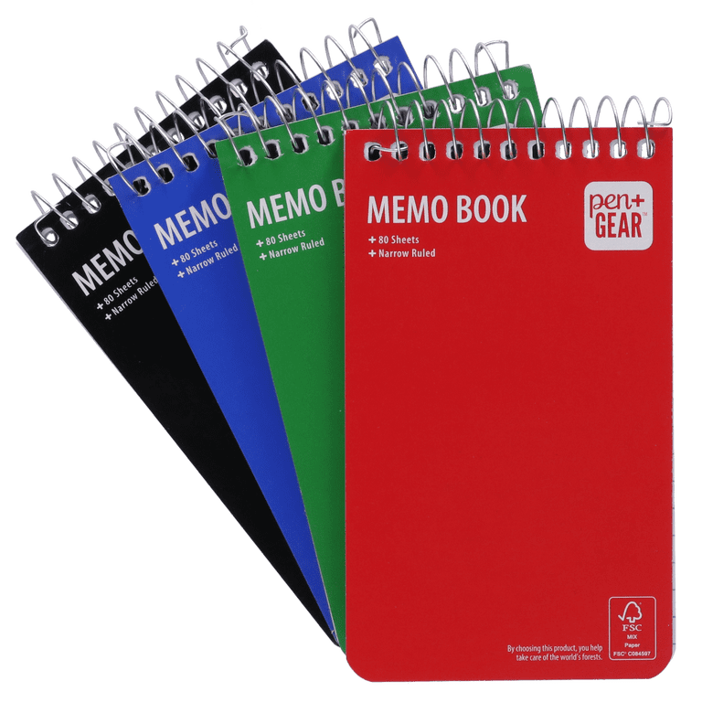 Pen + Gear Spiral Bound Ruled Paper Memo Book, 3 in x 5 in, 4 Pack