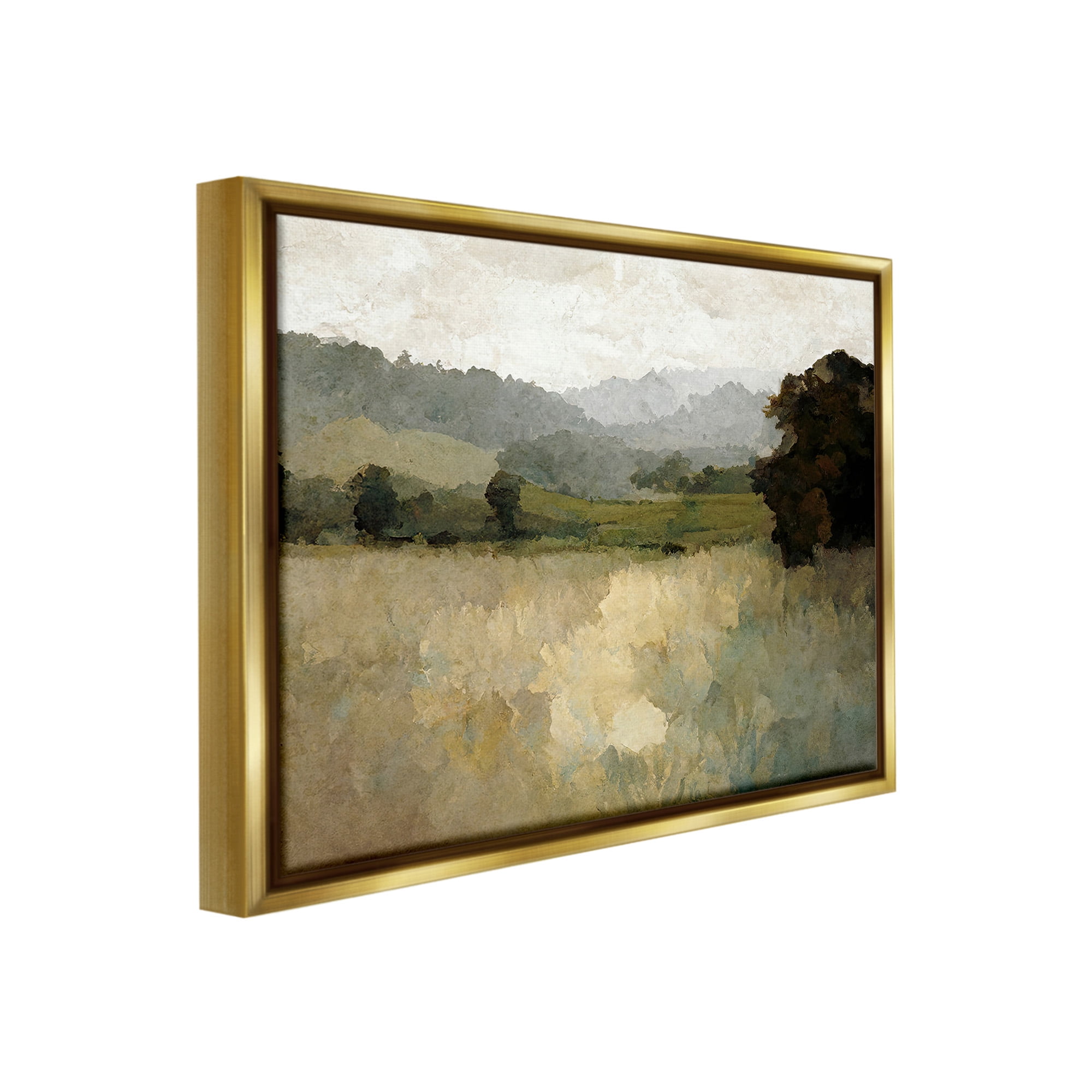 Stupell Industries Green Impressionist Scenery Landscape Painting Gold Floater Framed Canvas Art Print Wall Art, 21 x 17