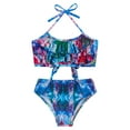 thumbnail image 3 of Alvivi Girls Two Piece Swimsuit Halter Crop Tank Top with Bottoms Summer Seaside Swimwear Blue&Red 8-10, 3 of 7