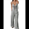 thumbnail image 3 of Conjunto de 2 Piezas para Mujer: Camiseta Sin Mangas con Cordones y Espalda Descubierta, y Pantalón con Cordón Ajustable, Conjunto de Club, Gris, Talla M, 3 of 9
