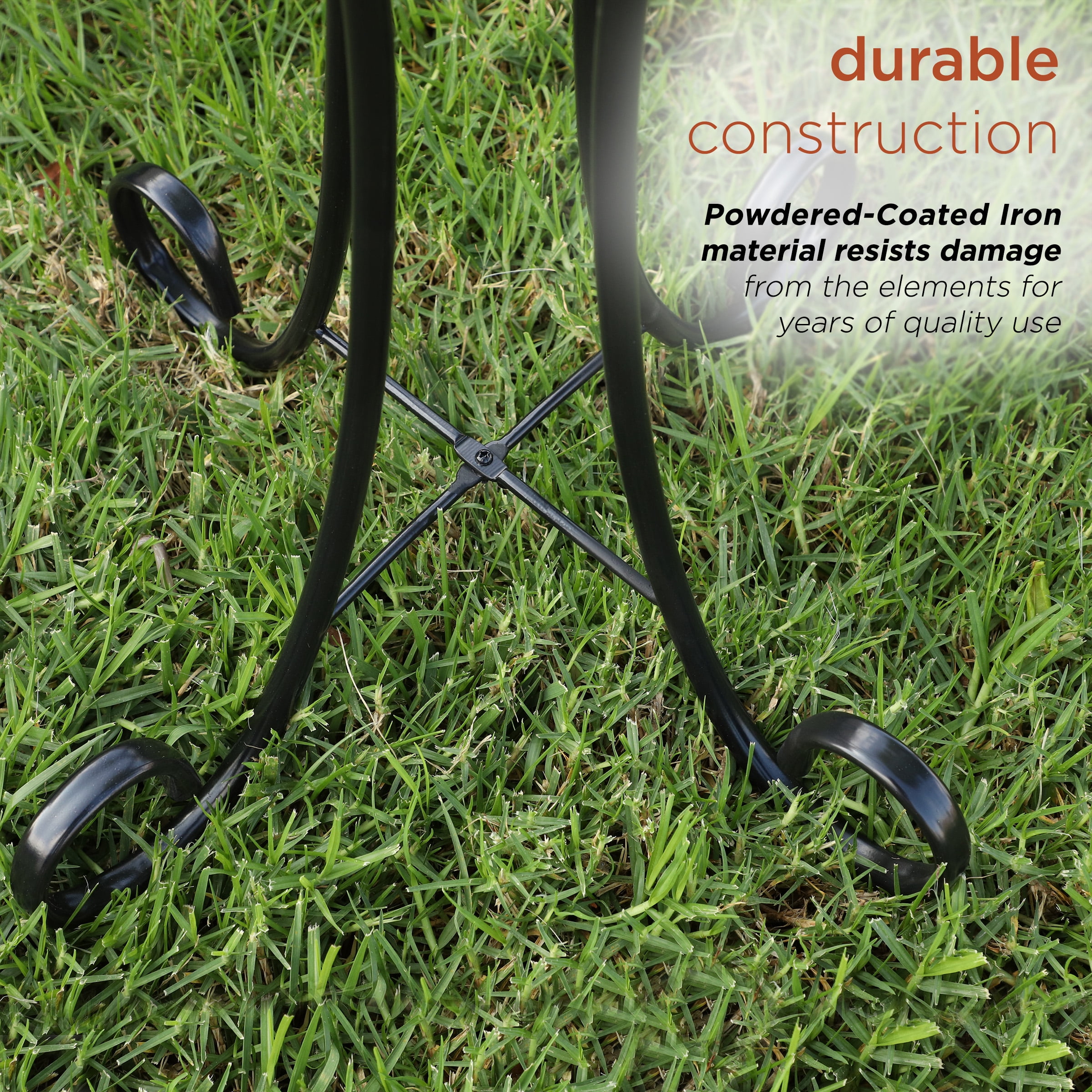 Alpine Corporation 25-Inch Foldable Metal Outdoor Bird Bath Stand, Black