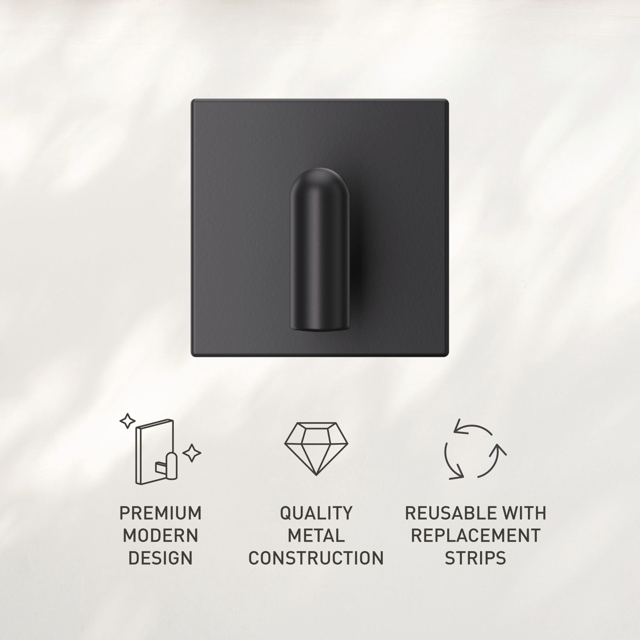 Command Decor Small Metal Hook, Matte Black, Holds 2 lbs, 1 Hook, 6 Small Adhesive Strips