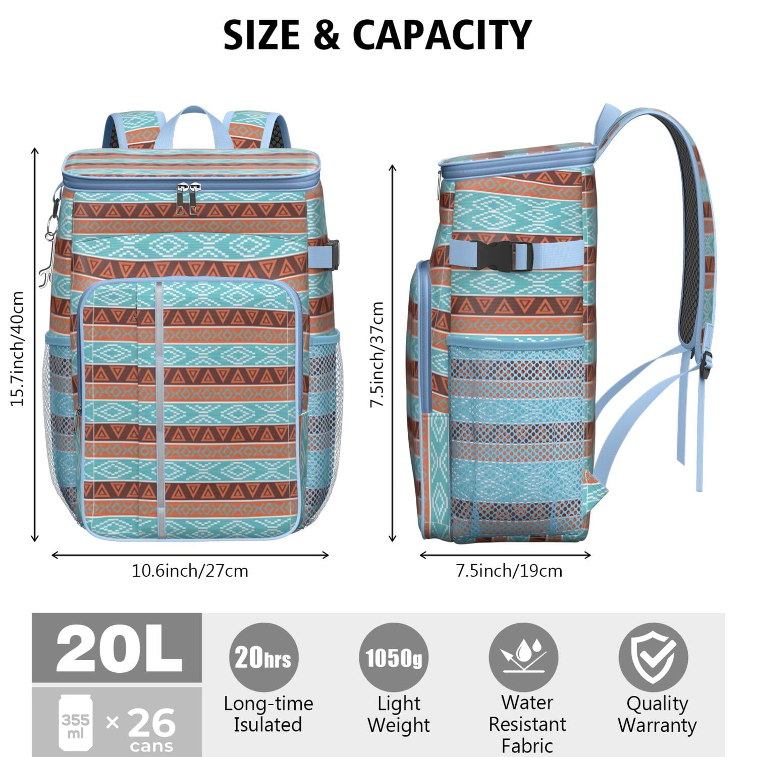 Travel Cooler Bag - Boho Bohemia Pioneer Flower Geometric Line Art Camping Beer Cooler Backpack with Bottle Opener- Waterproof Insulated Picnic Backpacks - Cooler Bag for Beach