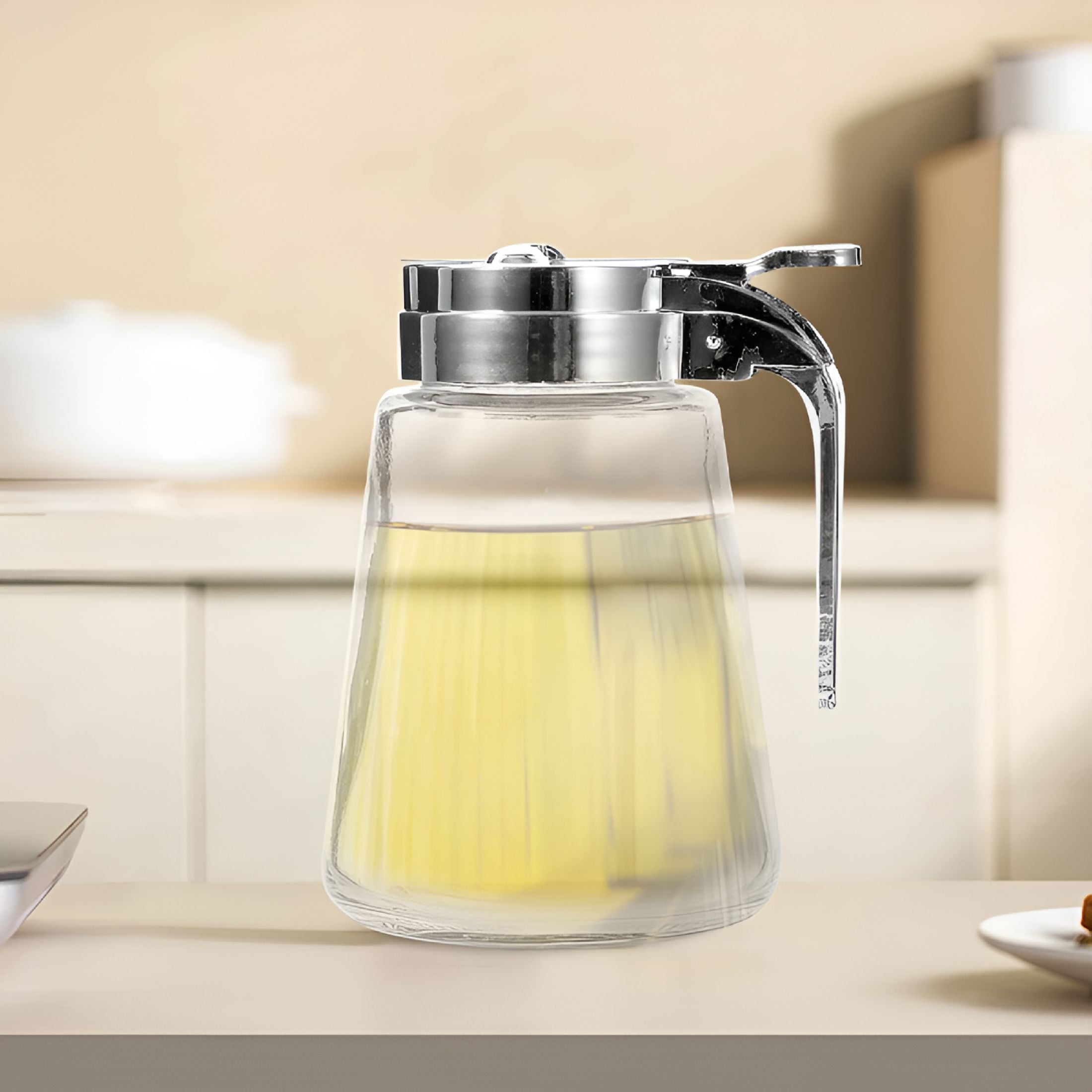 ACDANC 2 Pcs Coffee Creamer Honey Fashion Design Syrup Jars Glass Syrup Bottle Clear Sugar Dispenser Castor Stainless Steel