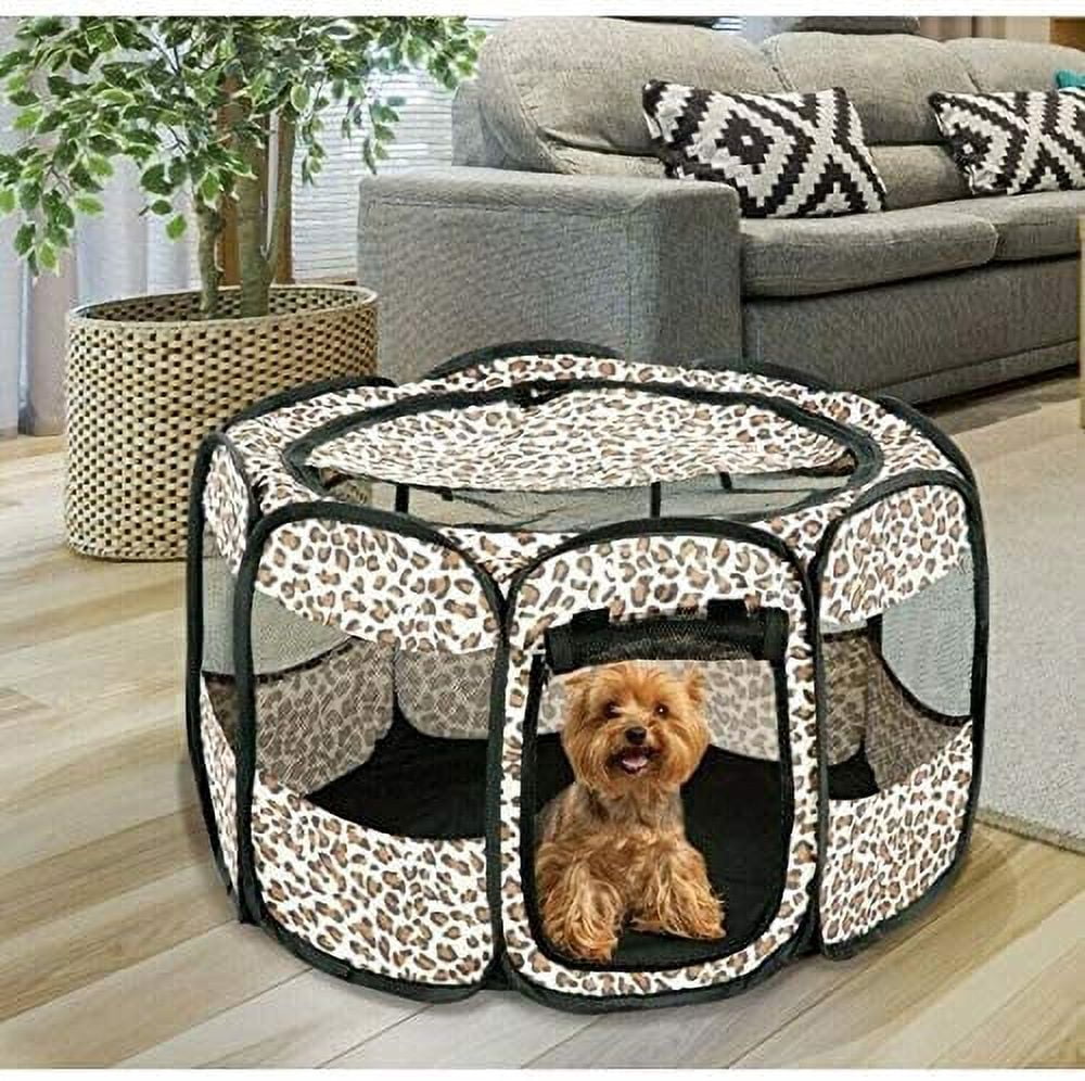 Portable Dog Tent Pen -  Outdoor & Indoor Puppy Playpen - Play Tent Enclosure -Leopard Print