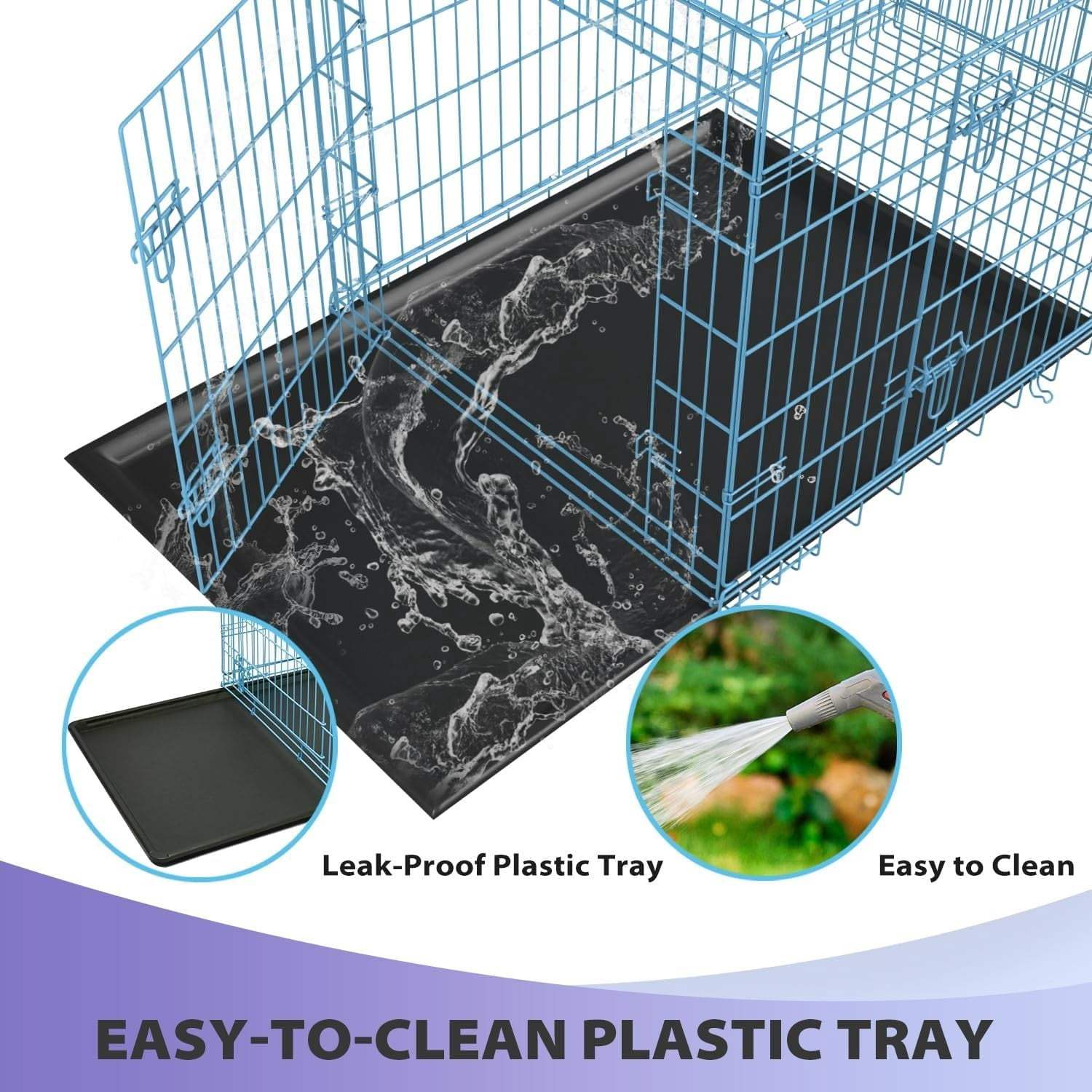 Extra Large Dog Crate Dog Kennel Cage with Double Door,48 inch Folding Metal Wire Dog Cage with Removable Tray&Divider Panel,Pet Crate for Large Dogs,Blue