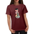 thumbnail image 4 of Jinhomg Womens Funny Christmas Shirts 2025 Novelty Snowman Graphic Xmas Tops Fall Winter Comfy Short Sleeve Round Neck Holiday Tees Wine L, 4 of 6