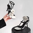 thumbnail image 5 of Zapatos de tacón alto con diseño de flores para mujer, zapatos de vestir para fiesta nupcial, de marca de lujo, con punta abierta, sandalias con tiras en la parte posterior y flores para mujer, 5 of 5