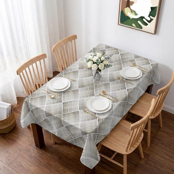 Black White Geometric Table Cloth Waterproof Tablecloths, Modern Striped Abstract Art Tablecloth Dining Table Cover for Kitchen Party Tabletop Outdoor, Rectangle Tablecloth 52x70 Inch