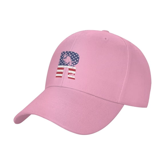 TEQUAN Peaked Cap Alphabet R America Usa Flag Adult Unisex Adjustable Curved Brim Baseball Cap Hat, Pink