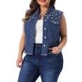 thumbnail image 4 of Agnes Orinda Women's Plus Size Crop Denim Vest Sleeveless Distressed Embroidered Pearl Button Down Casual Jean Vests Jacket with Pocket Decor 3X Blue, 4 of 6