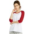 thumbnail image 2 of DailyWear Womens Casual 3/4 Sleeve Plain Baseball Cotton T Shirts RED/WH, Medium, 2 of 4