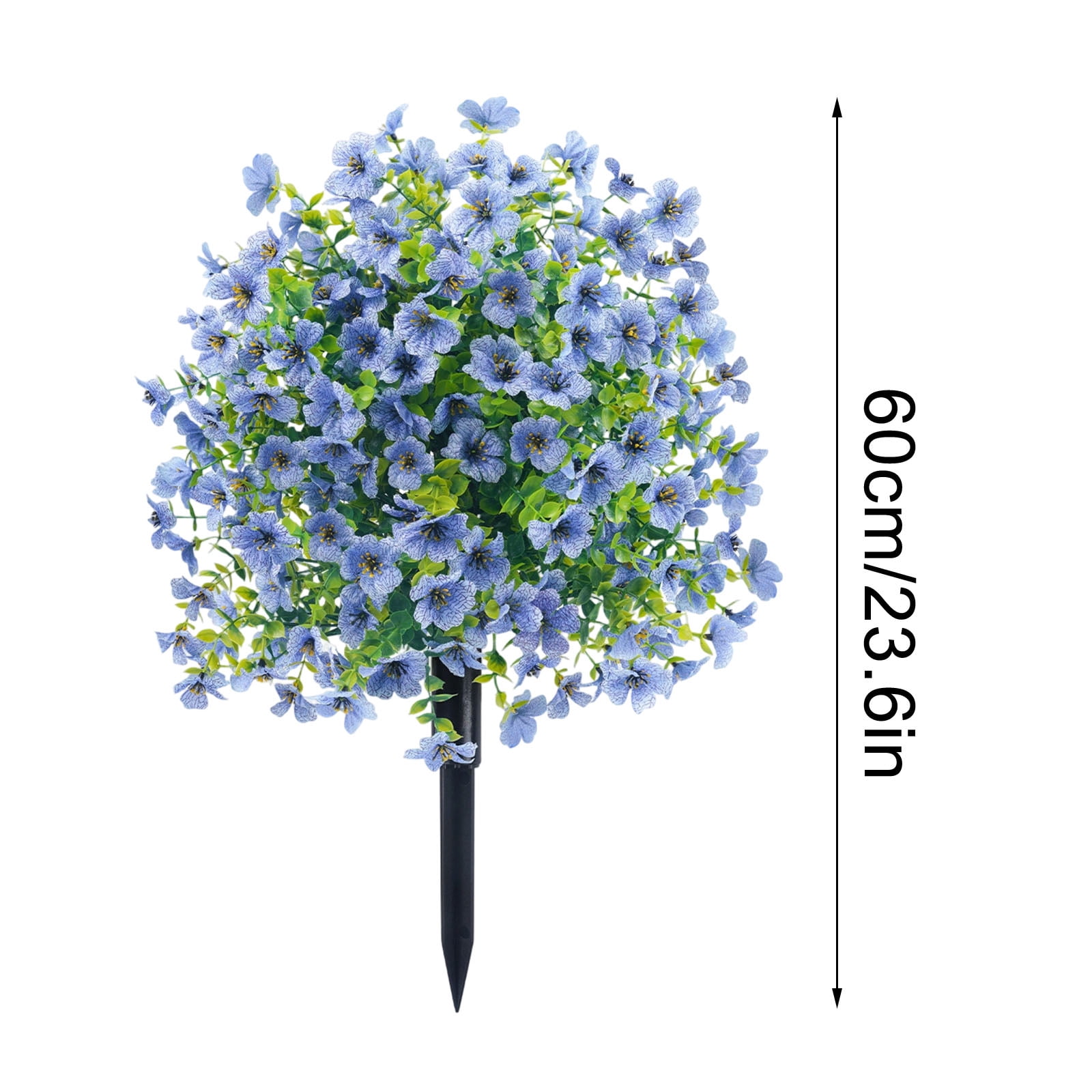 Artificial Flowers with Ground Spikes, Garden Stake Faux Greenery Shrubs 24" Garden Accessories for Farmhouse Outdoor Outside Garden Porch Patio Wedding Party Decoration Blue 2pcs
