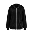 thumbnail image 4 of KHONTS Velvet Zip up Hoodie for Women Fashion Long Sleeve Hooded Sweatshirts Cozy Fall Winter Jackets Tops Black L, 4 of 5