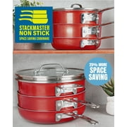 طقم أواني طهي سيراميك من Gotham Steel مكون من 10 قطع من STACKMASTER مع مقابض تبقى باردة وأغطية زجاجية مقواة قابلة للتكديس