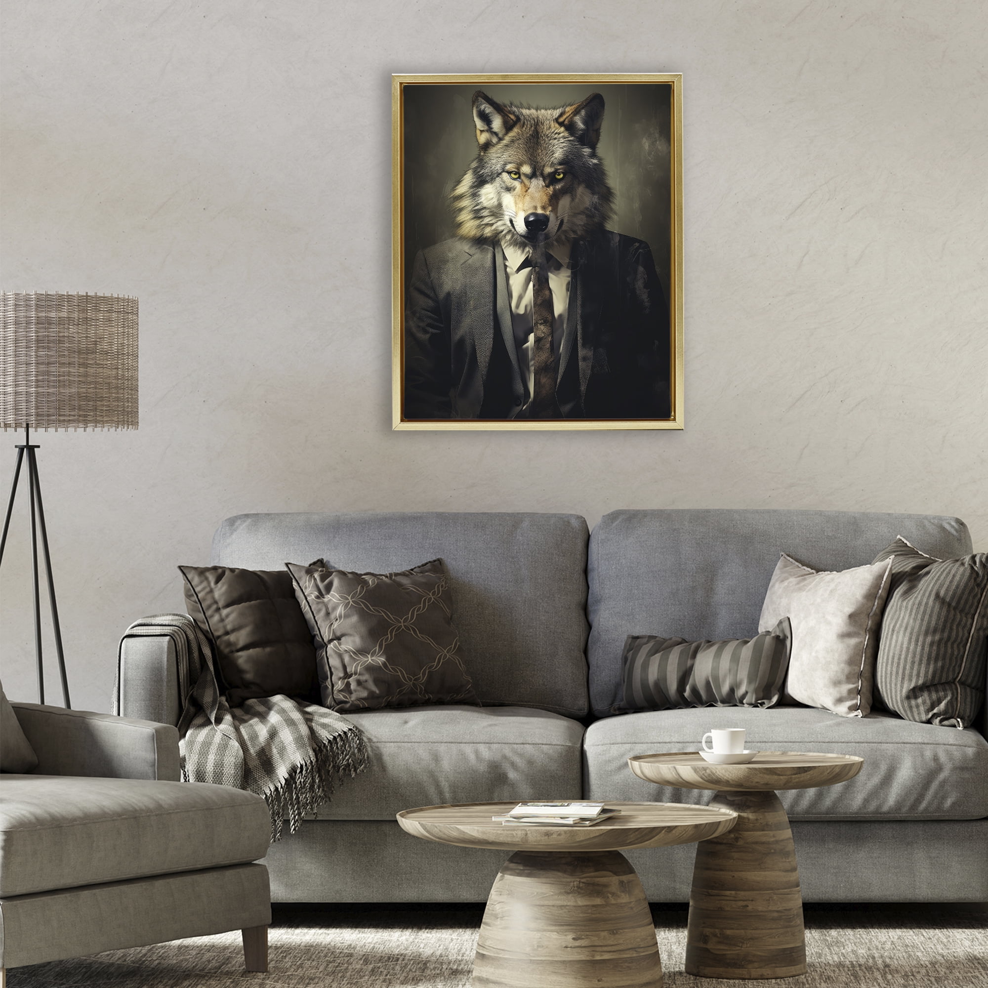 Stupell Industries Fancy Wolf in Suit Gold Framed Floater Canvas Wall Art, design by Ray Powers