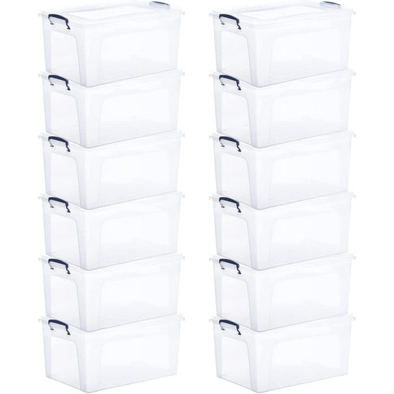 Superio 28.5 Qt Clear Plastic Storage Bins with Lids and Latches, Organizing Containers, Stackable Plastic Bin for Household, Garage, School, and Office- Store Clothing, Crafts and Accessories, 12 Pck