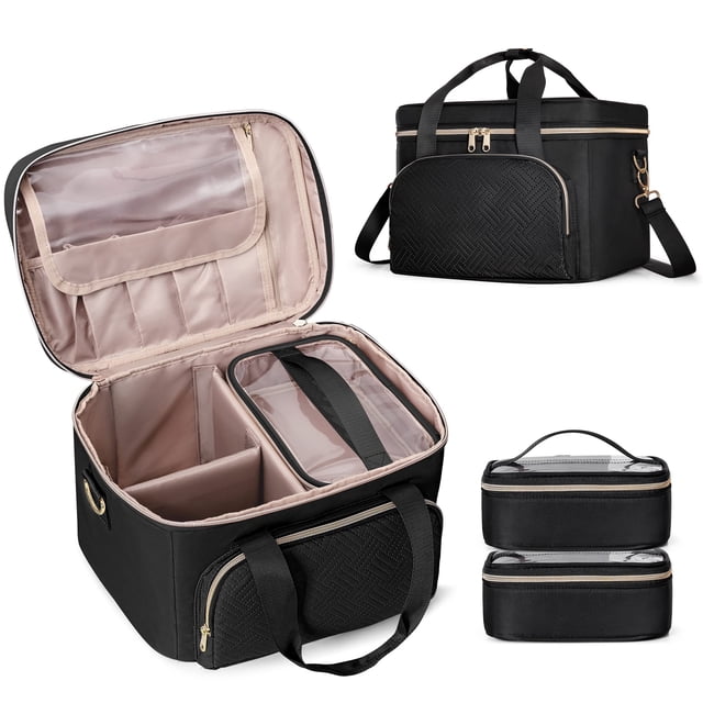 Bolsa de maquillaje de viaje Prokva con 2 bolsas y separadores ajustables