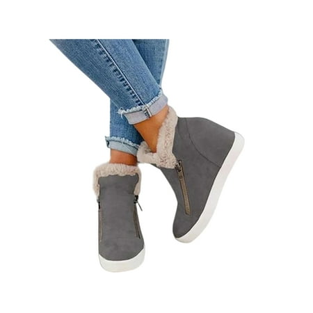 

UKAP Women s Furry Wedge Sneakers Hidden Wedge Boots Wedge Heel Sneakers