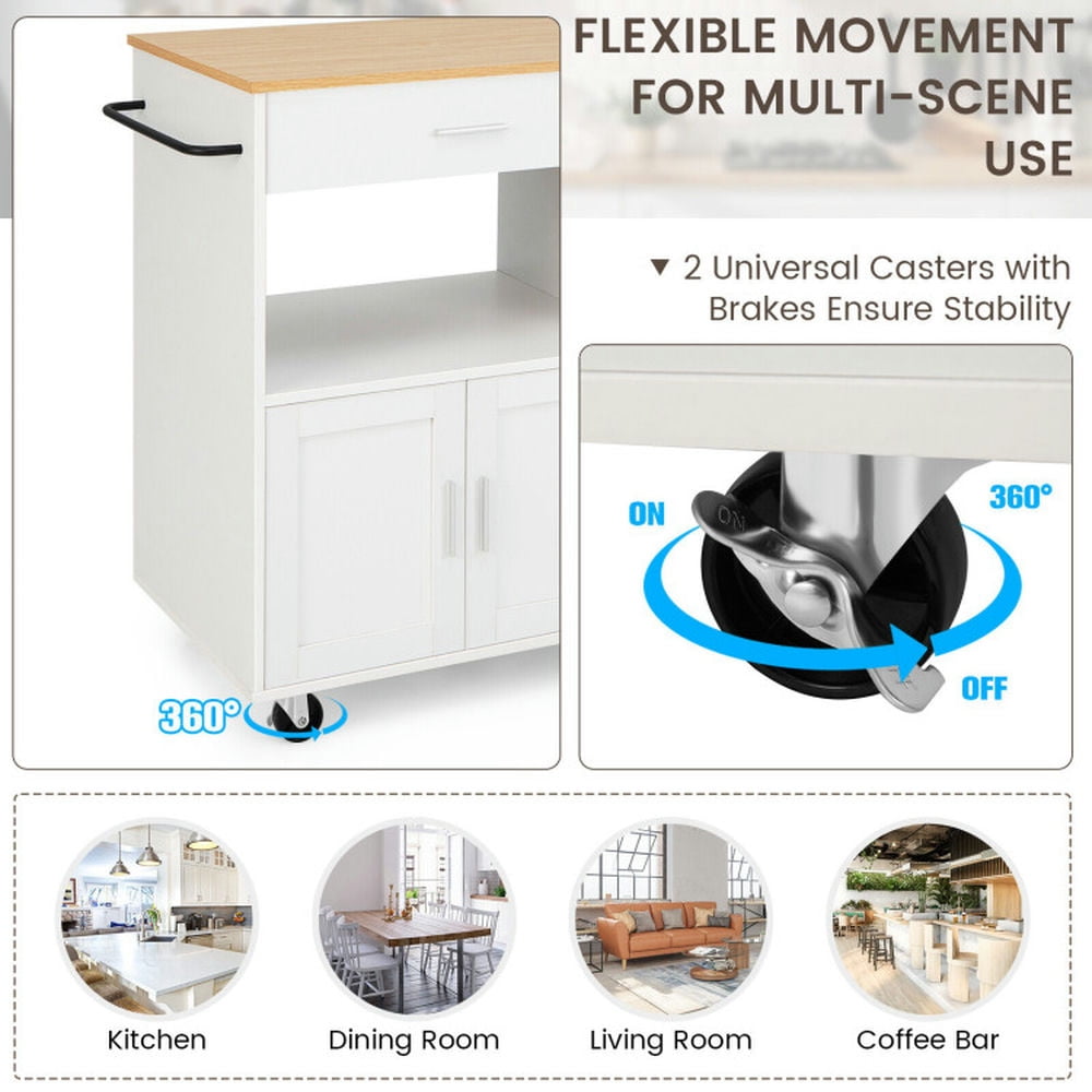 Finihen Rolling Cart, Kitchen Island Cart, Rolling Kitchen Trolley with 3 Spice Racks Drawer and Open Shelf, for Kitchen, Dining Room, White Finihen Rolling Cart, Kitchen Island Cart, Rolling Kitchen Trolley with 3 Spice Racks Drawer and Open Shelf, for Kitchen, Dining Room, White