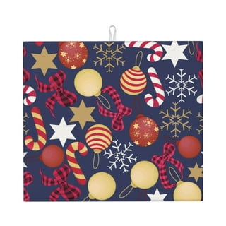 Christmas Tree Dish Drying Mat 18x24 inch Xmas New Year Snowflake Wooden  Dish Drainer Kitchen Counter Mats Bottles Dish Dry Pad Protector for  Kitchen