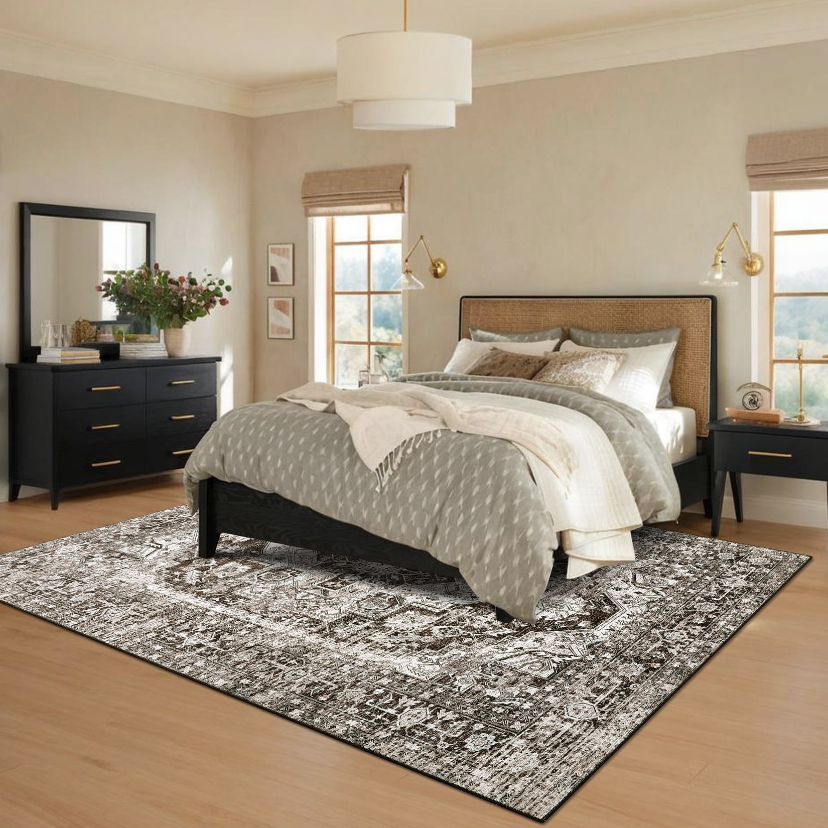 Hasoo Area Rug for Living Room 8' x 10' Vintage Carpet Machine Washable Rugs Bedroom Brown