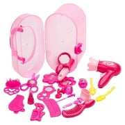 Somnr Kids Beauty Salon Set Toys Little Girl Makeup Kit Pretend Play Hair Station with Case, Hairdryer, Brush, Mirror & Styling(17pcs)