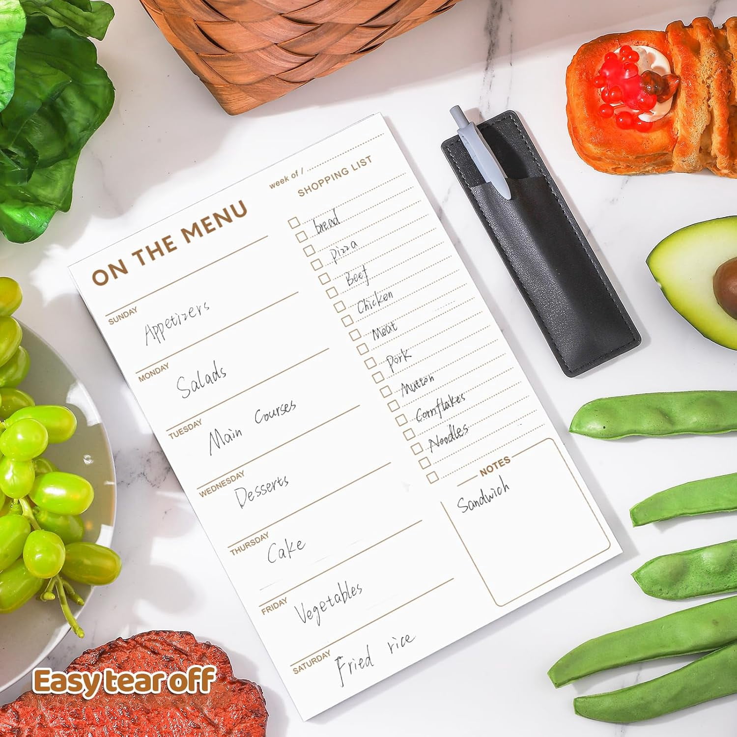 Meal Planner for fridge with Pen Holder, 60 Sheets 7x10'' Magnetic Meal Planner and Grocery List with Tear off Shopping List for Meal Planning and Shopping, Simple