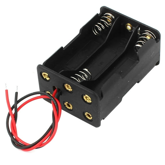 Unique Bargains Black Two Layers 6 x 1.5V AAA Batteries Holder Case Box w Wire Leads
