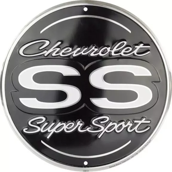 Chevrolet SS Super Sport Black 12" Embossed Garage Man Cave Round Metal Sign