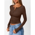 thumbnail image 5 of Women's Long Sleeve Shirts Henley Casual Fall Outfits Fitted Tops Ribbed Fashion Basic Tees Brown XXL, 5 of 8
