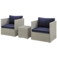 thumbnail image 1 of Modern Contemporary Urban Outdoor Patio Balcony Garden Furniture Lounge Sectional Sofa Set, Sunbrella Rattan Wicker, Navy Blue Light Gray, 1 of 6
