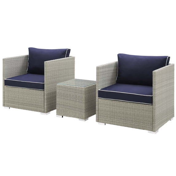 Modern Contemporary Urban Outdoor Patio Balcony Garden Furniture Lounge Sectional Sofa Set, Sunbrella Rattan Wicker, Navy Blue Light Gray