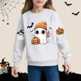 thumbnail image 6 of IUYRTFE Girls Halloween Fashion Print Pullover Sweatshirt Kids Casual Warm Long Sleeve Top Toddler Cozy Fall Winter Outfit Playdate Holiday Party Apparel(White#1,5 Years), 6 of 6