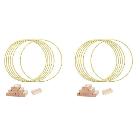 12 PCS 12 Inch Metal Floral Hoop Centerpiece for Table, Gold Wreath Ring with 12 PCS Wood Holder Stands,Hoop Rings