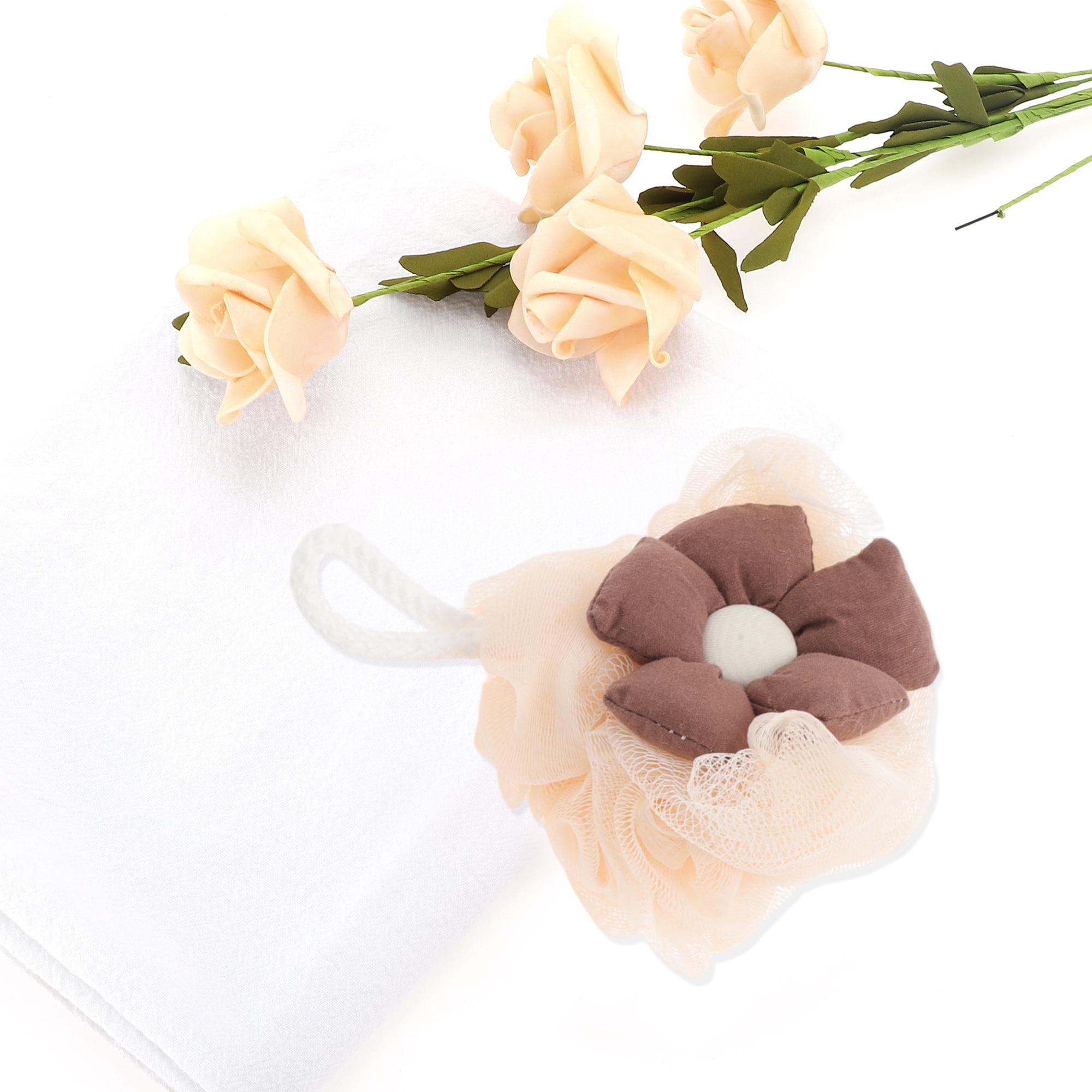 Unique Bargains Sunflowers Bath Shower Loofah Sponge 1 Pc Coffee Color
