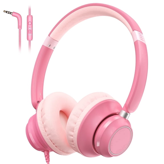 Mpow Kids Headphones with Microphone, 85/94dB Volume Limit, Foldable Over-Ear Stereo Headphones for for Girls & Toddlers, Pink