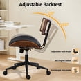 thumbnail image 4 of Home Office Chair with Wheels, Adjustable Height Desk Chair with Rattan Backrest, Leather Swivel Computer Chair, Armless Modern Walnut Chair for Office, Meeting Room, Black, 4 of 9