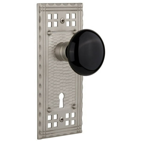 Nostalgic Warehouse Crablk_Sd_Kh Black Porcelain Solid Brass Single Dummy Door Knob -