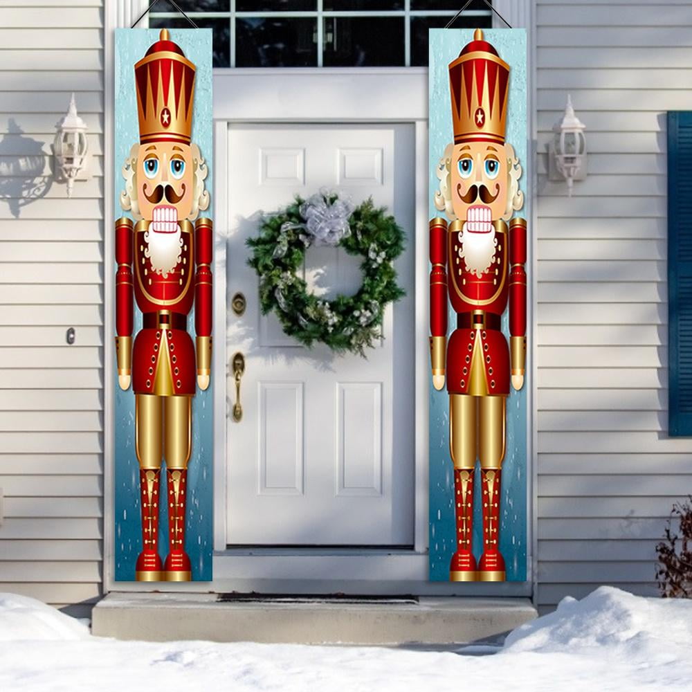 Style-1 Merry Christmas Nutcracker Banners for Front 2 Pack Soldier Model Christmas Banners Decorations,Christmas Porch Sign Decorations for Home Yard Wall Front Door Garden Party Ornament