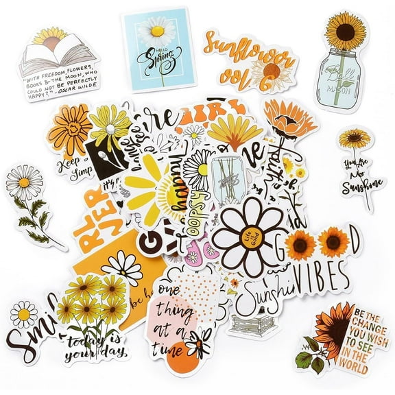 1 bag 50pcs Cartoon Daisy Paper Sticker Label set Adhesive Label Stickers for Suitcase Skateboard Refigerator Decor Orange 37~75x33~75x0.3mm