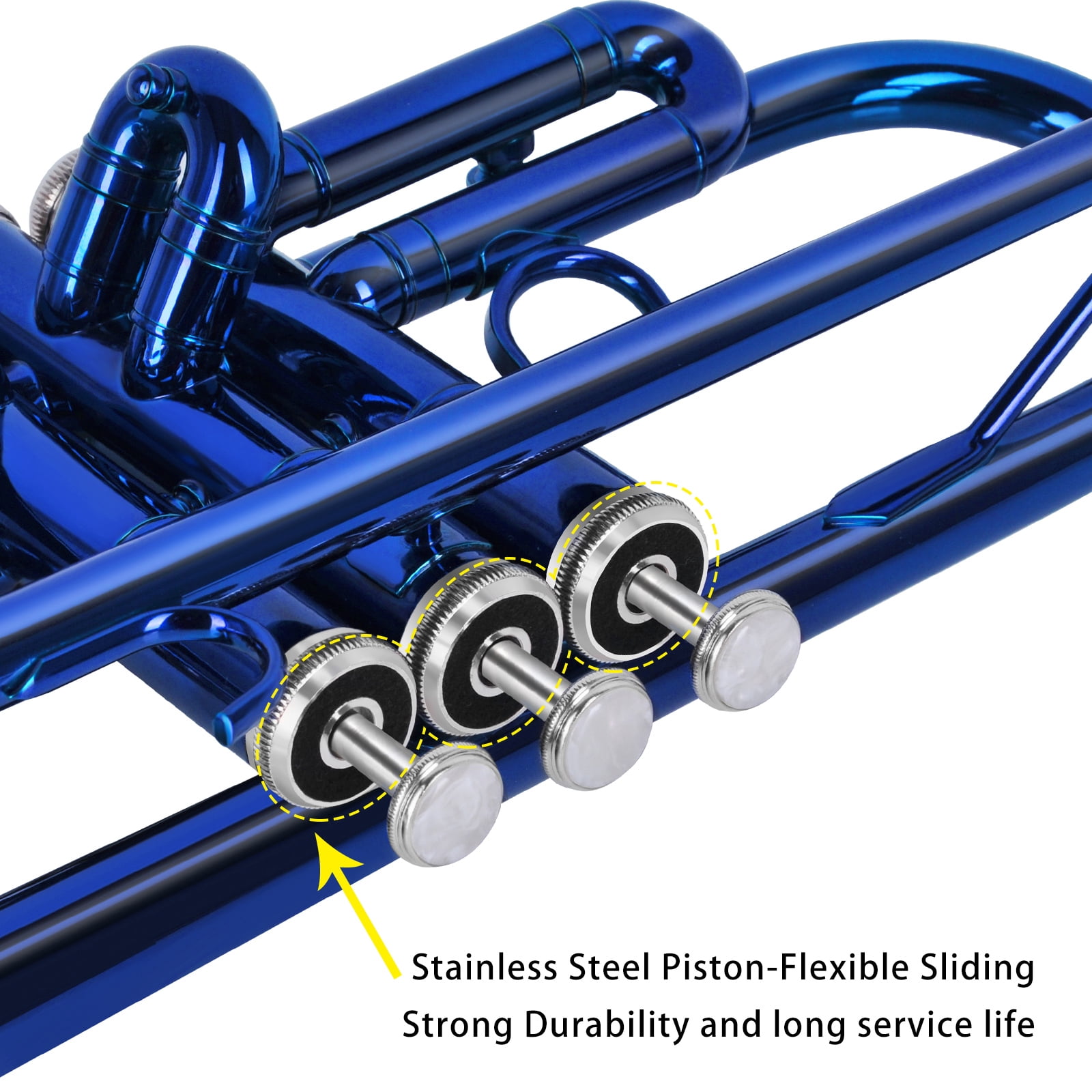 EASTROCK Bb Trumpet Precision Valves with Double Drain & Sweat-Proof Grips Pro Care Kit Included for Novice User Dark Blue